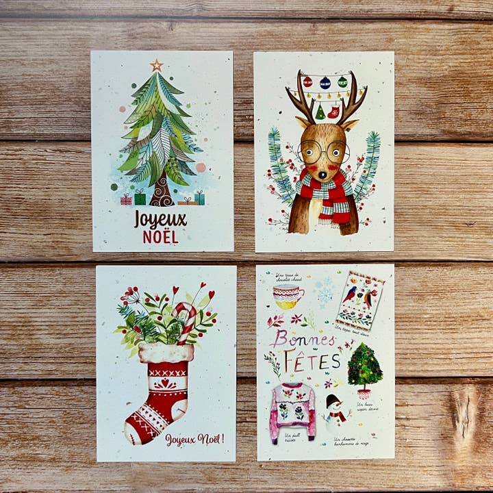 4 x 5 traditional A6 Christmas end of year cards for wholesale by Les Cartes de Lulu export