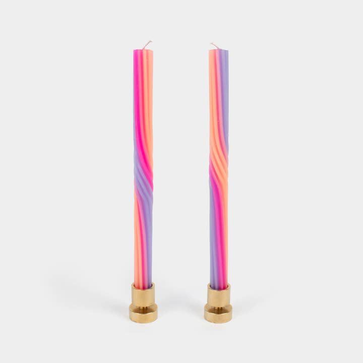 54 Celsius - Wholesale Tapered Candle/Candlestick - Pivot Orange & Lav. 11" Tapers (2 Pack) + Solid Brass Holder