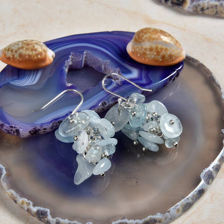 IST Jewelry - Wholesale Dangle Earrings - Aquamarine Cluster Earrings
