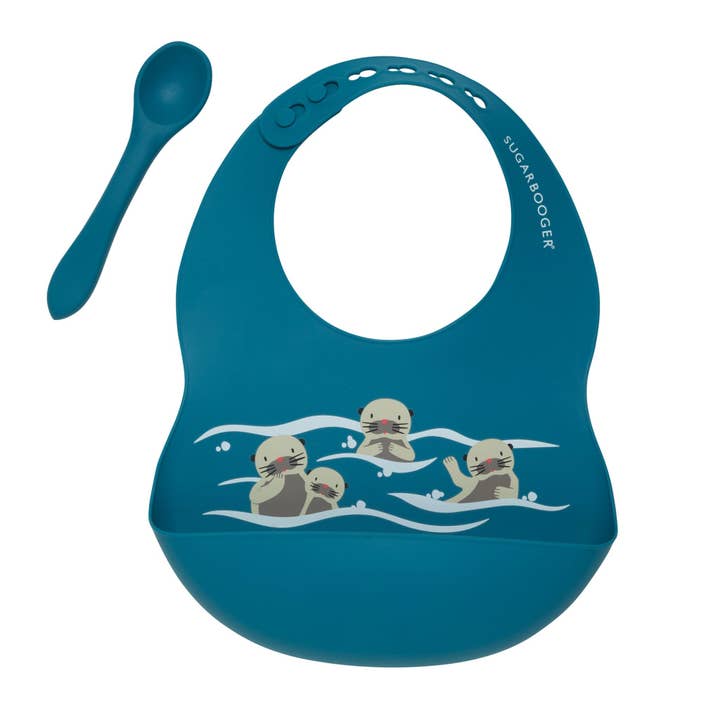Sugarbooger by Ore’ Originals - Wholesale Feeding Set - Baby - Fresh & Messy Silicone Bib & Spoon Set | Baby Otter