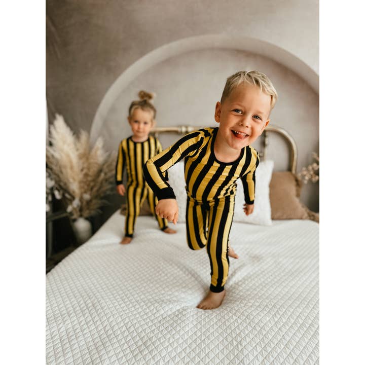 Black and Gold Two Piece Pajama Set for wholesale by Wild Crew Clothing
