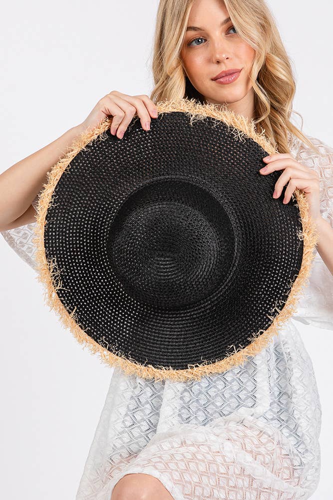 Hana - Vendita all'ingrosso Cappello di paglia - Donna - Cappello Estivo di Paglia a Tesa Larga Bicolore con Bordo Sfilacciato20