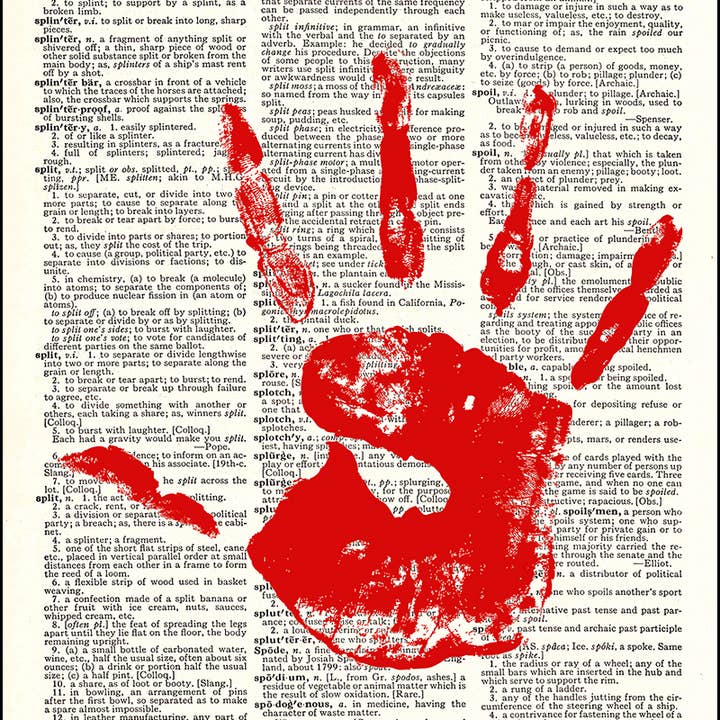 Bloody Hand Dictionary Print for wholesale by Fresh Prints of CT