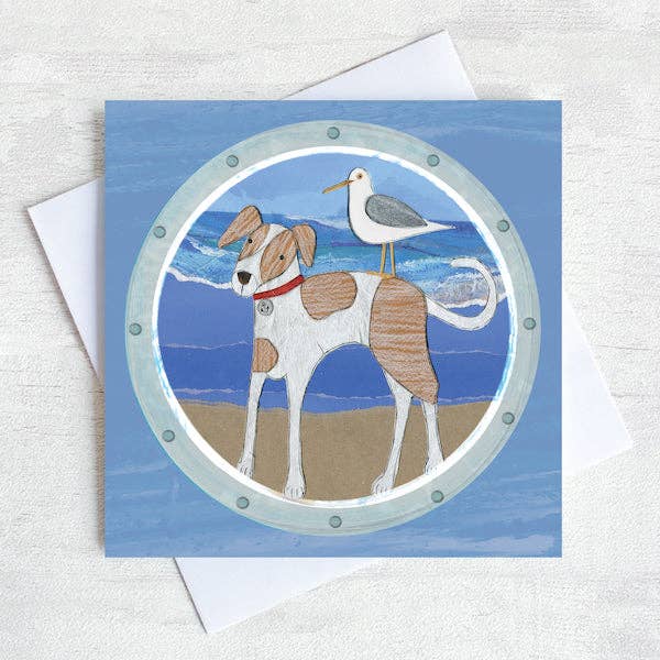 Hund vid havet kusthälsningskort för wholesale av Joanne Wishart