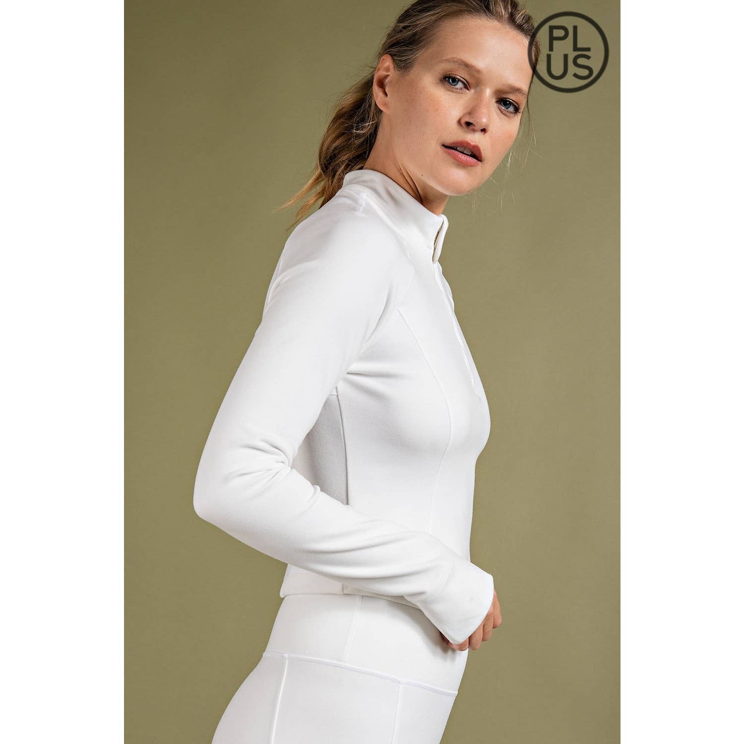 Rae Mode - Vente Chemise – femme - HAUT CÔTELÉ À MANCHES LONGUES ET COL MONTANT BROSSÉ DE GRANDE TAILLE13