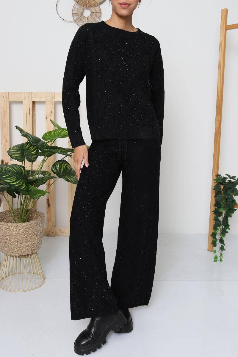 DIX-ONZE – wholesale Top & pants set (NOT Loungewear) – Women's – Diamond Knit Set – Crew Neck Sweater & Wide-Leg Pants4