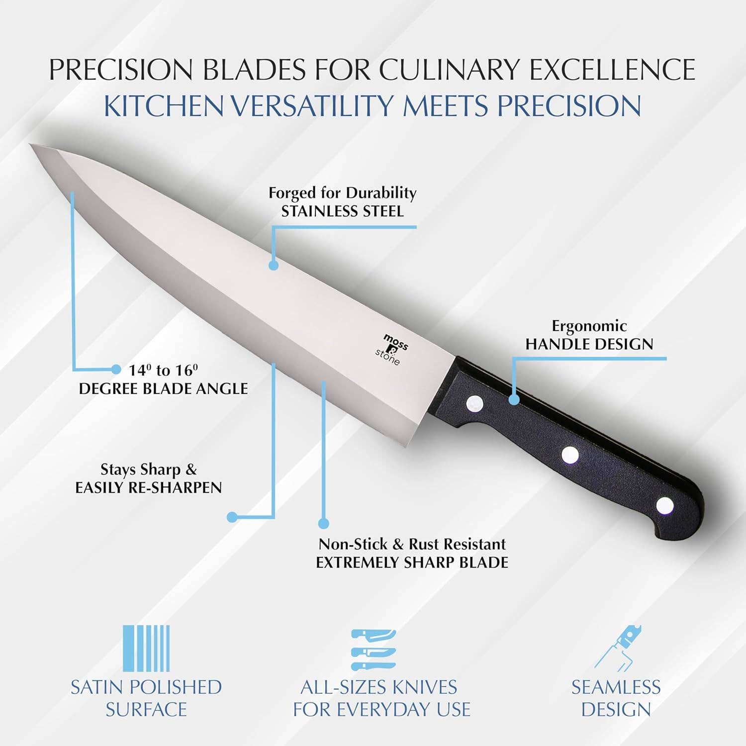 Moss & Stone - Wholesale Knife Set - 14-piece Knife Block Set, Stainless Steel Knife Set, Premium Kitchen knives Set With High-Carbon Stainless Steel Blades And Wooden Block Set, Cutlery Knife Set, 14 Pcs Kitchen Knife Set2