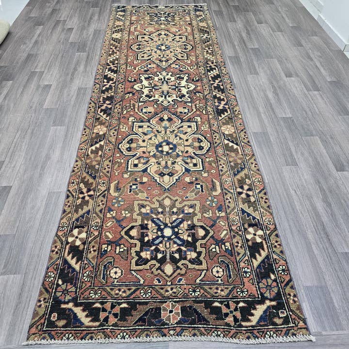 Antique Heriz Wool Runner: Hand-Knotted Pastel Hallway Rug (3.4' x 10.8') for wholesale by MesopotamiaRugs