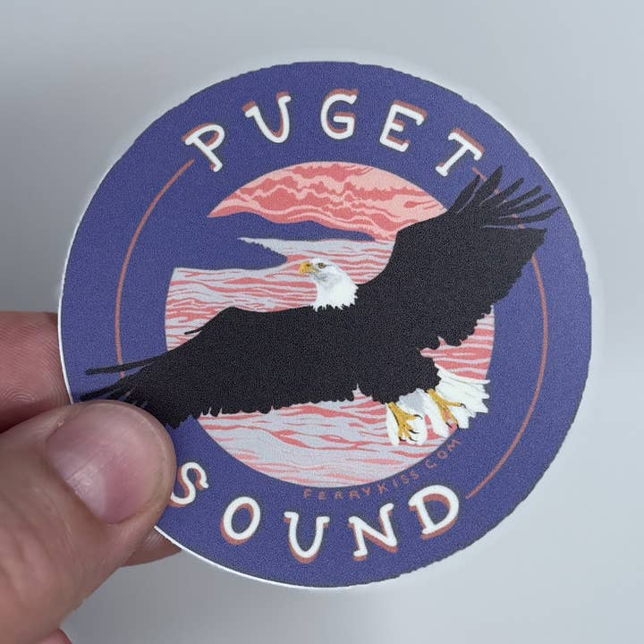 'Puget Sound' Pacific Northwest Bald Eagle Sticker- 3" Vinyl for wholesale by Ferry Kiss Studio