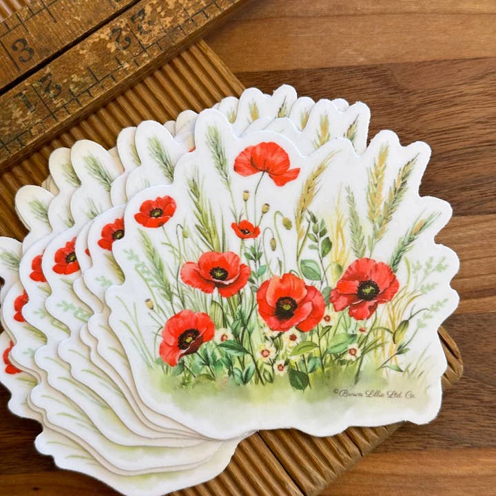 Brown Lillie - Wholesale Sticker - Red Poppy: 3" Waterproof Vinyl Sticker | August Birth Flower8