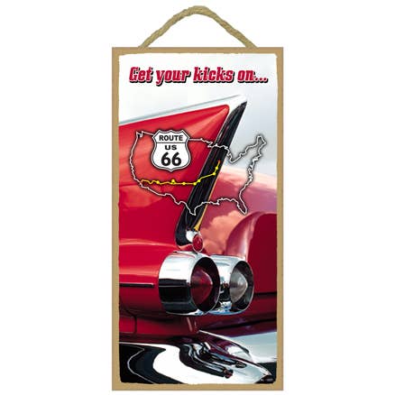 Get your kicks on (tail lights of red classic car) 5" x 10" for wholesale by SJT Enterprises, Inc.