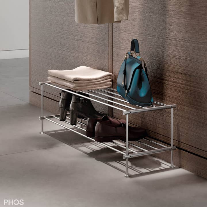 PHOS Design GmbH - Wholesale Shoe Rack - Solid stainless steel shoe racks, 30 cm deep, free-standing
