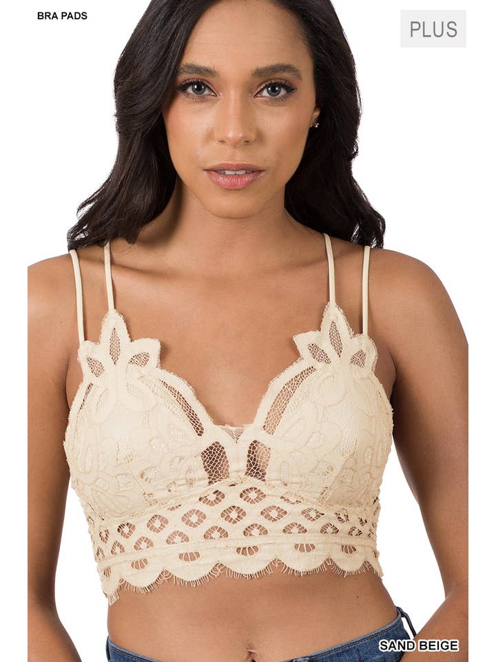 42POPS - Wholesale Bralette - Women's - .....SI-21592 PLUS SIZE CROCHET LACE BRALETTE WITH BRA PADS