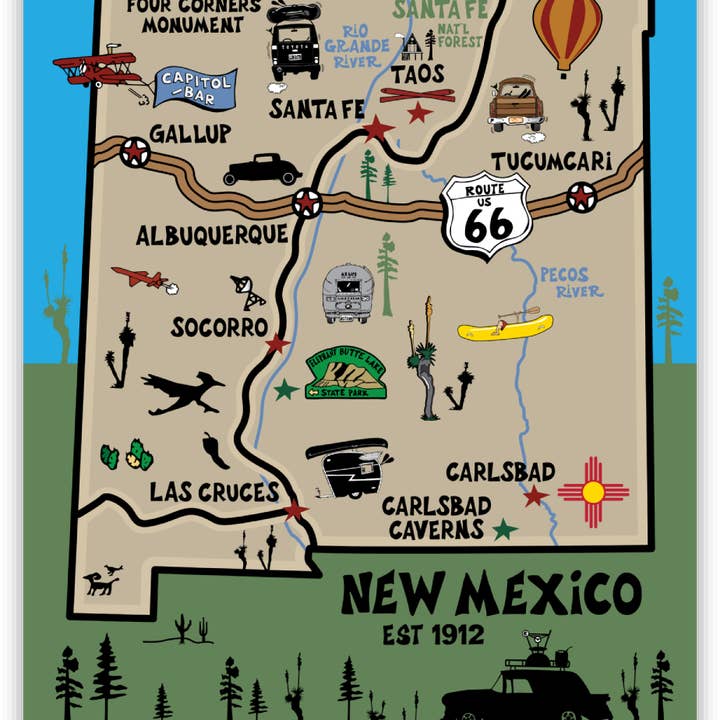 ZIELKARTE. NEW MEXICO | 3"x2" MAGNET für den Großhandel von Blues, Desert & Soul