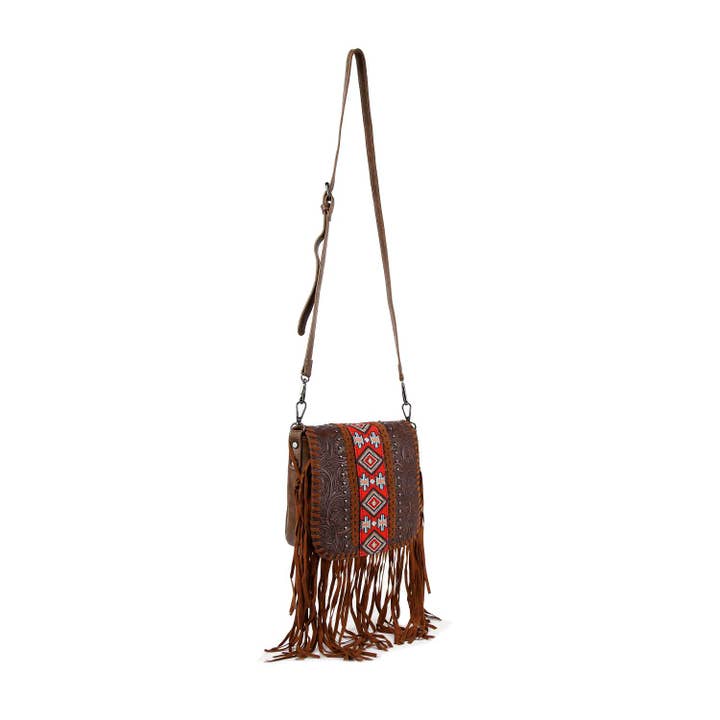 Brown Western Design Fringed Shoulder Bag for wholesale on Faire