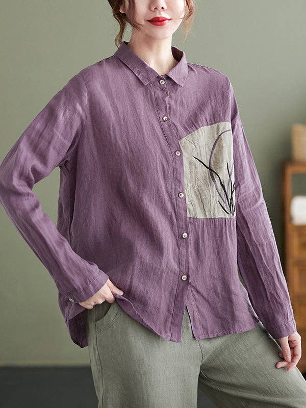 VividLux - Wholesale Overhemd met knopen - Dames - Vintage blouses en hemden met lange mouwen en losse geborduurde tops met reverskraag11