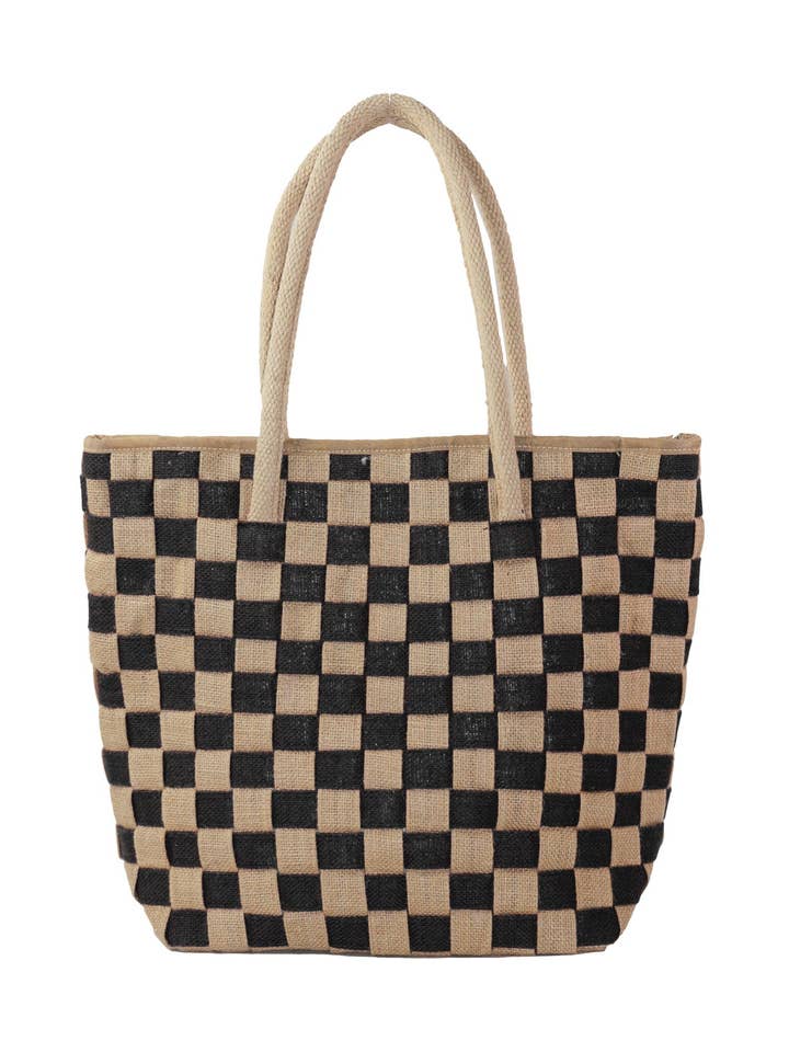 Classic Checkerboard Vegan Jute Tote Bag for wholesale by Isabelle LaRue