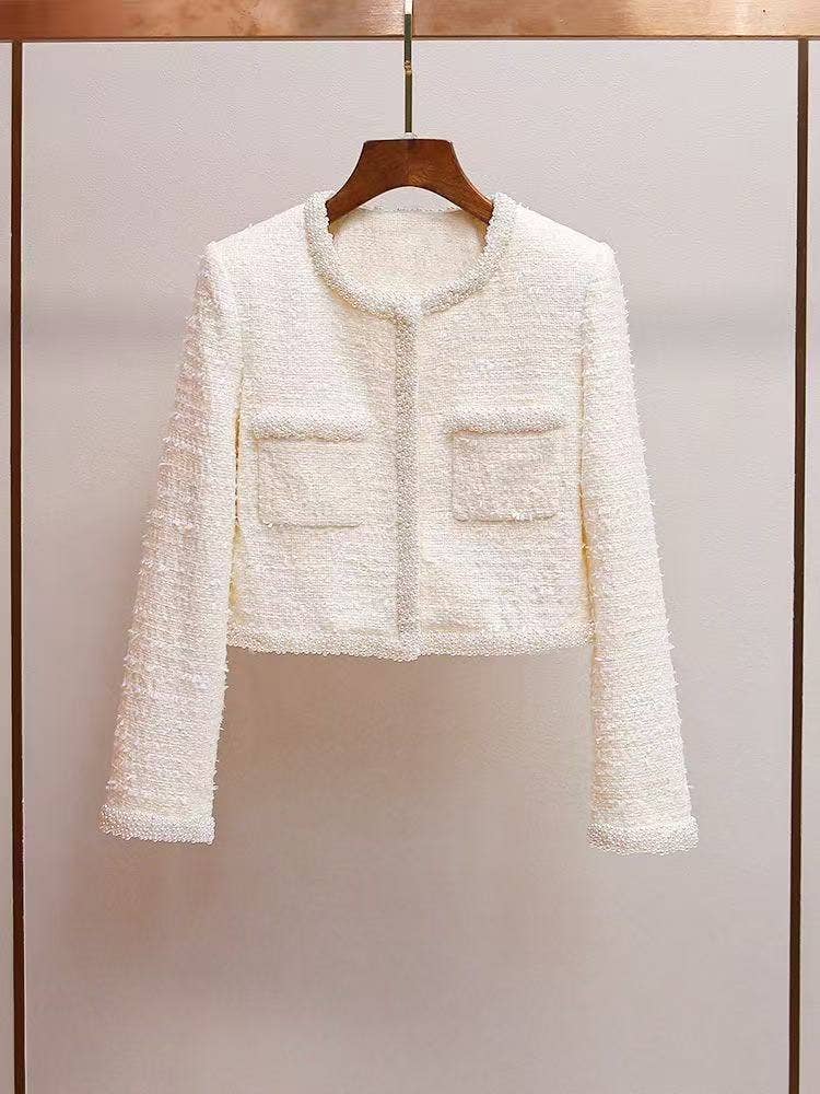 Color as pictures SET92Y Tweed hand-beaded jacket and skirt set for autumn for wholesale on Faire1