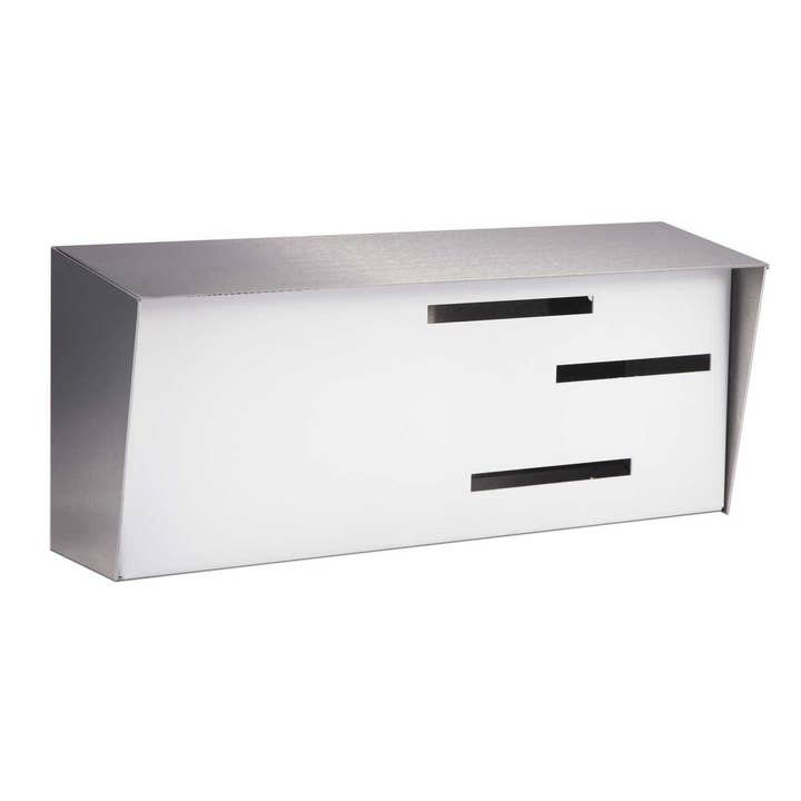 Modern Mailbox | Mid Century - Stainless Steel/White for wholesale by Modern Mailbox
