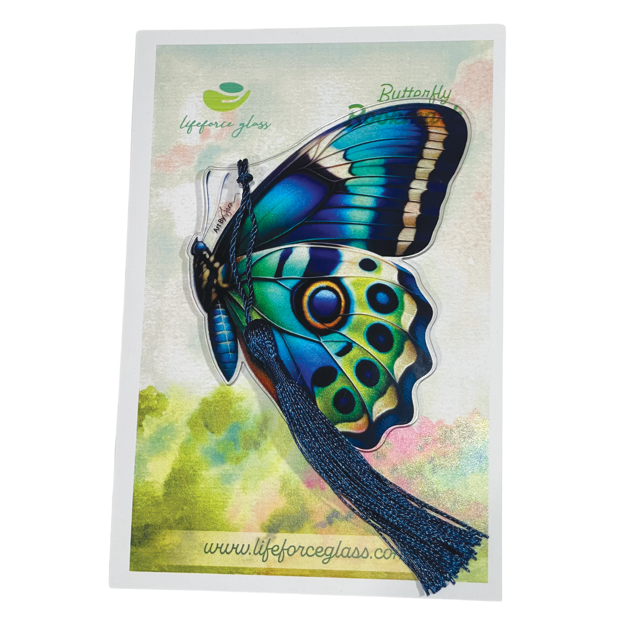 Lifeforce Glass, Inc. – Engroshandel Bogmærke – Akryl sommerfuglebogmærke med kvast, blå5