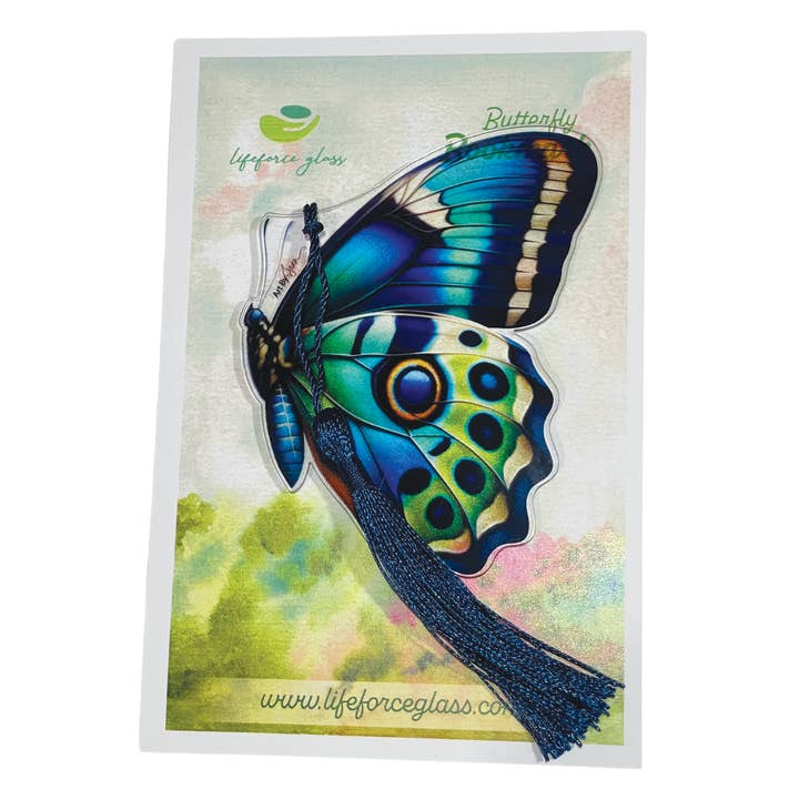 Lifeforce Glass, Inc. – Engroshandel Bogmærke – Akryl sommerfuglebogmærke med kvast, blå5