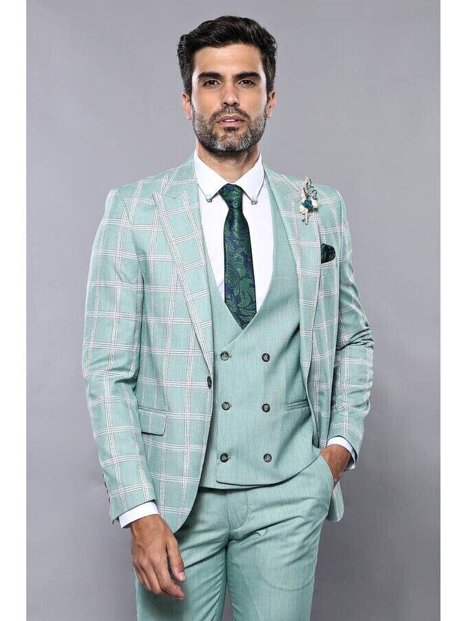 Checked Light Green Vested Suit | Wessi for wholesale on Faire2