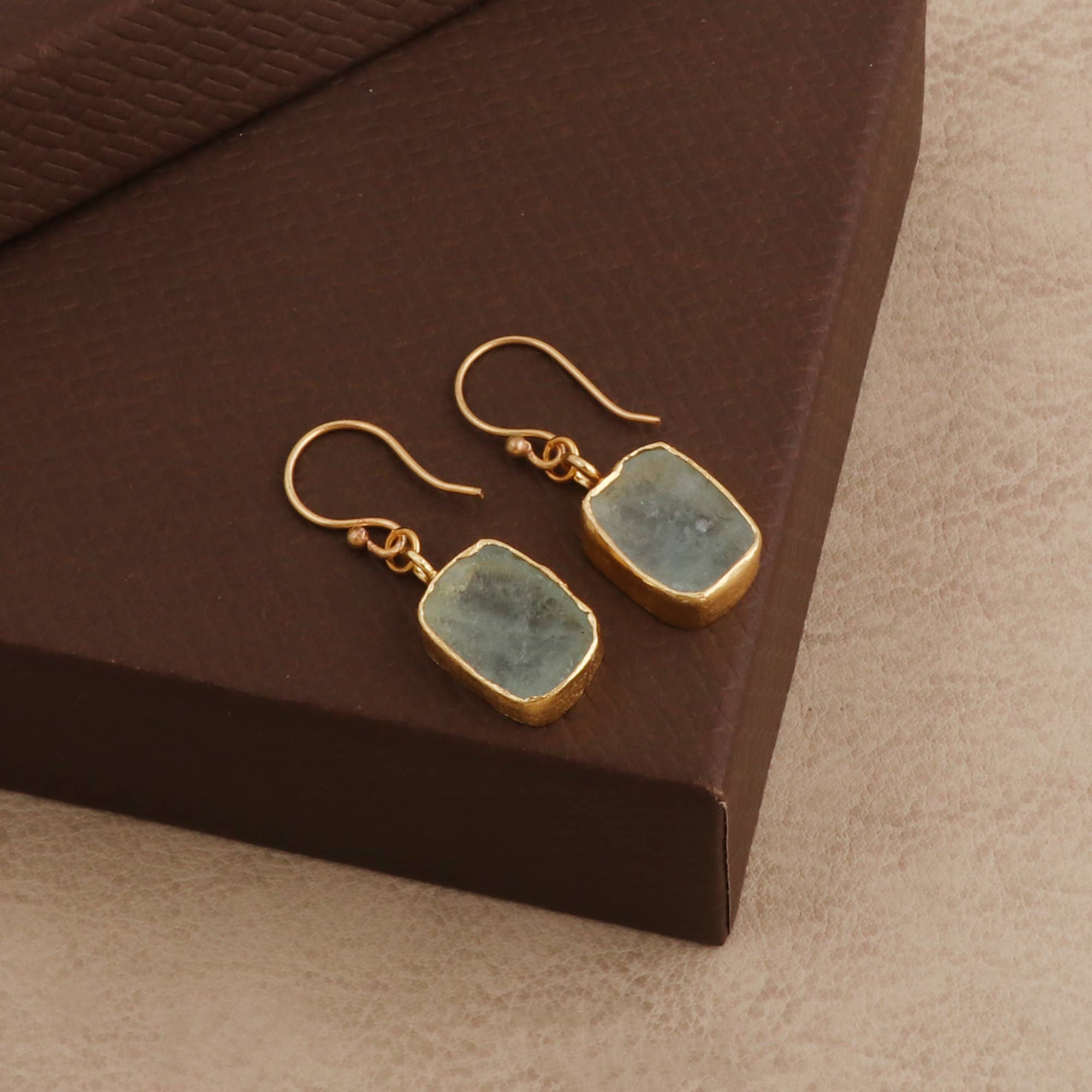 El Joyero - Wholesale Dangle Earrings - Aquamarine Raw march Birthstone Dangle Hook Earring