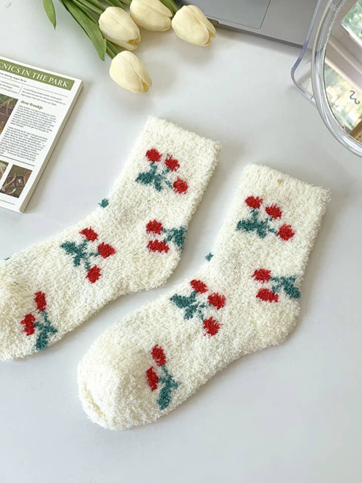 Assorted Fuzzy Cozy Floral Socks for Women - JINDA1 for wholesale on Faire