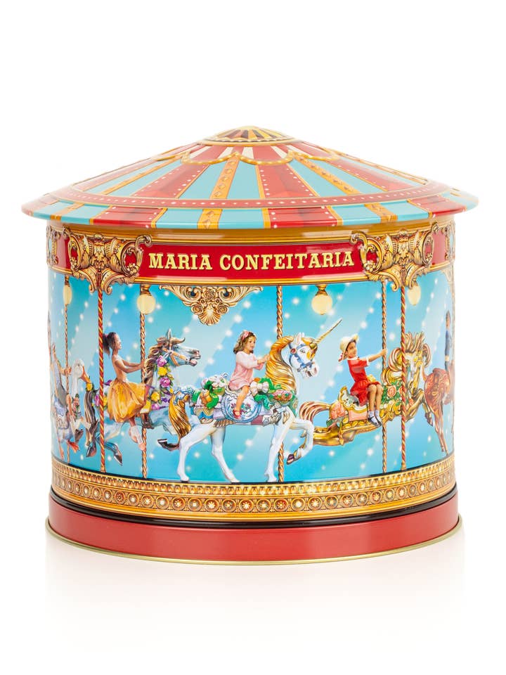 Carousel Tin w/ Xmas Music - Cookies 300g for wholesale by Maria Confeitaria