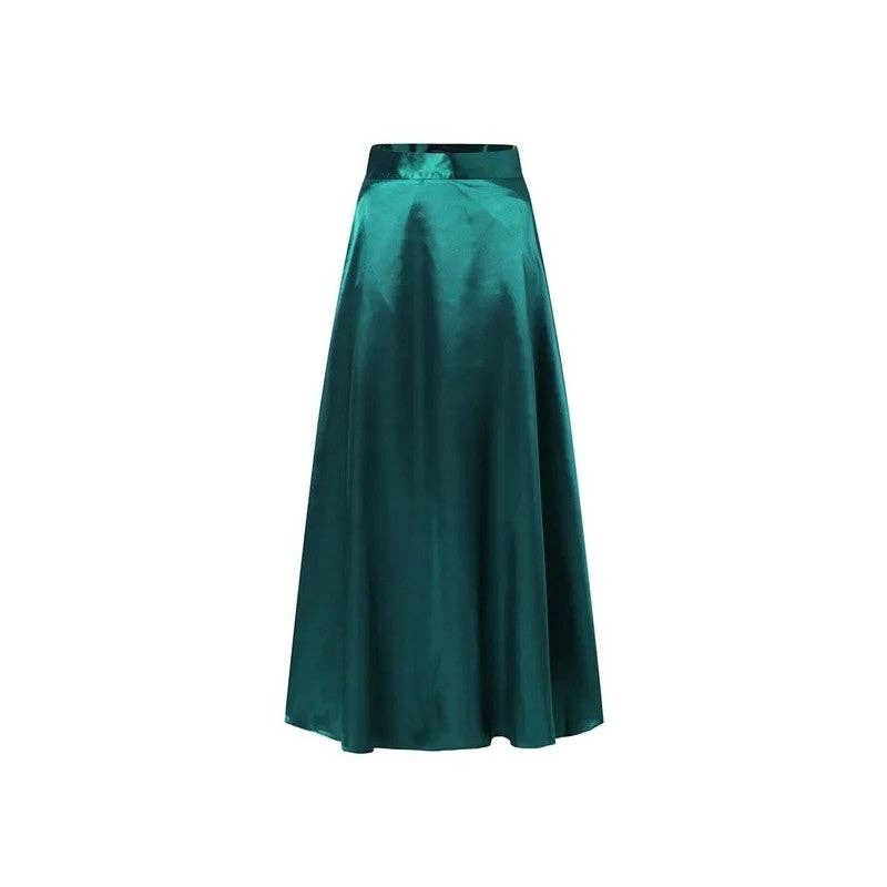 Sheer Trend - Wholesale Skirt - Women's - Satin High Waist A Line Midi Skirt1