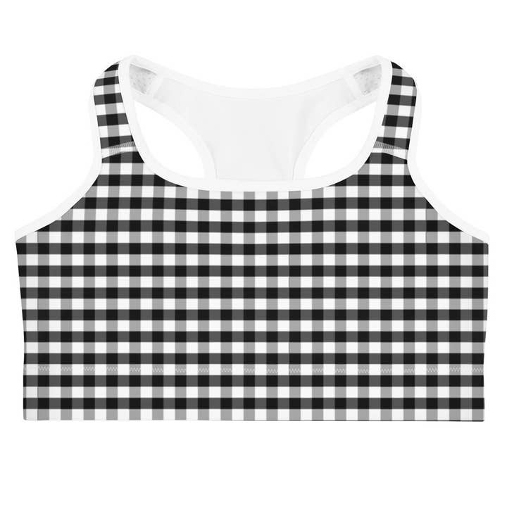 Sports Bra - Black Gingham for wholesale by Tiny Cow Designs