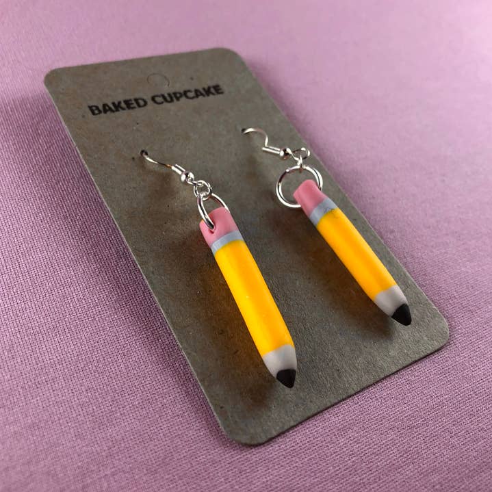 Yellow Pencil Earrings for wholesale by Baked Cupcake