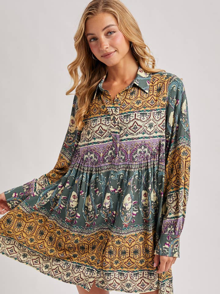 PAISLEY PRINT SHIRT DRESS for wholesale by Bluivy