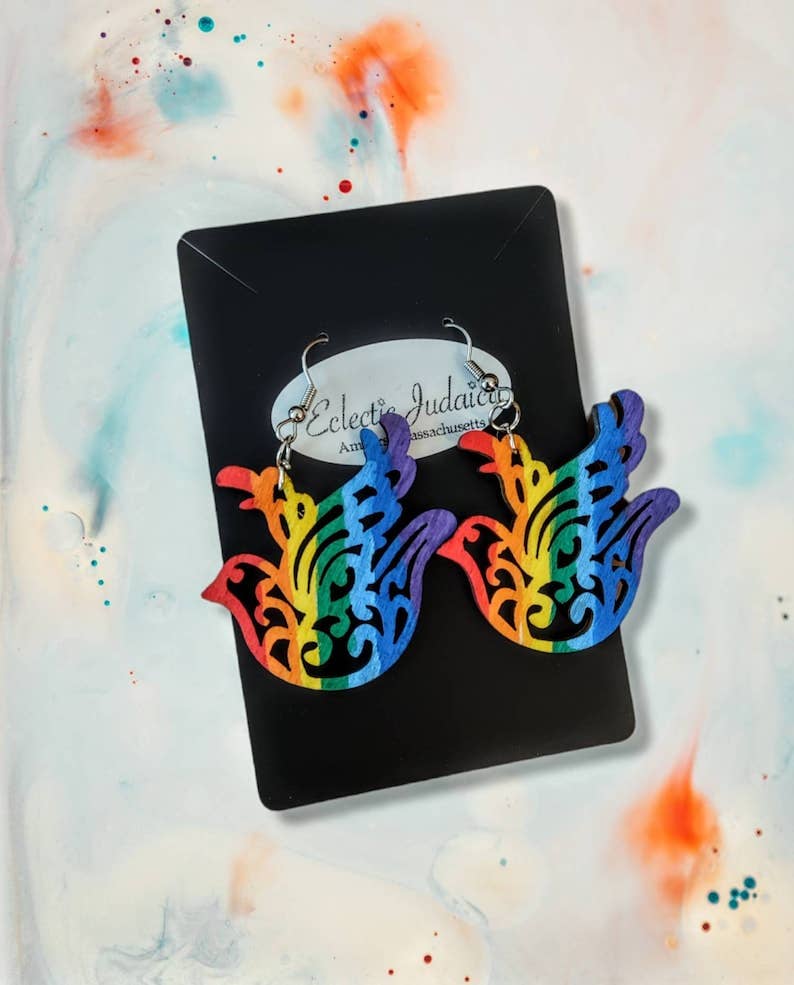 Eclectic Judaica - Wholesale Dangle Earrings - Wooden Rainbow Earrings 7