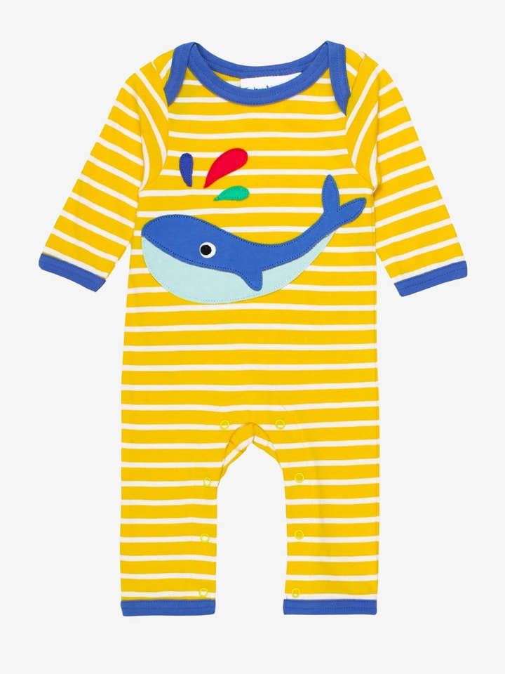 Pyjama bébé en coton bio une pièce avec application baleine pour la vente par Toby Tiger GmbH