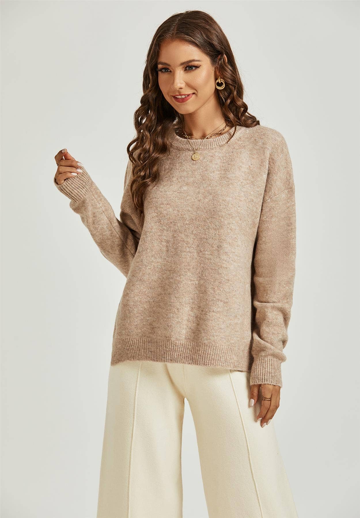 High Low Side Split Jumper Top In Beige for wholesale on Faire2