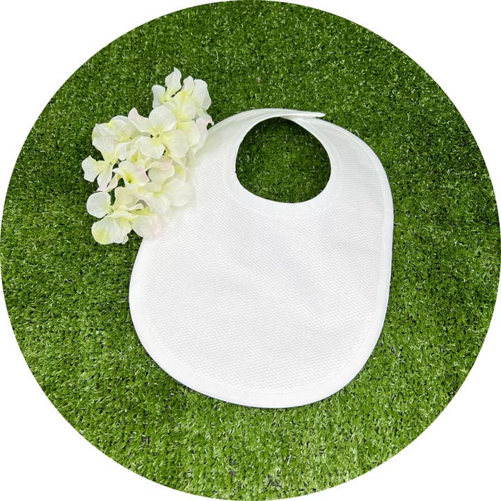THE ROYALTY COLLECTION - Wholesale Bib - Baby - White Cotton Pique Baby Bib with Plain Trim