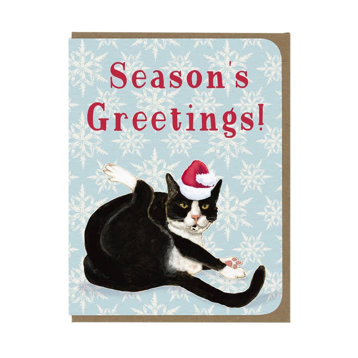 HOLIDAY - Season's Greetings Cat - Greeting Card for wholesale by Amy Rose Moore Illustration