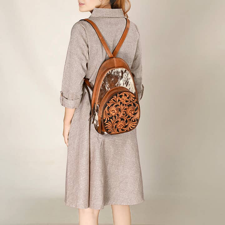 LS Western - Wholesale Backpack - Women's - ADBGA507 American Darling Western Cowhide & Tooled Leather Backpack Genuine Leather1