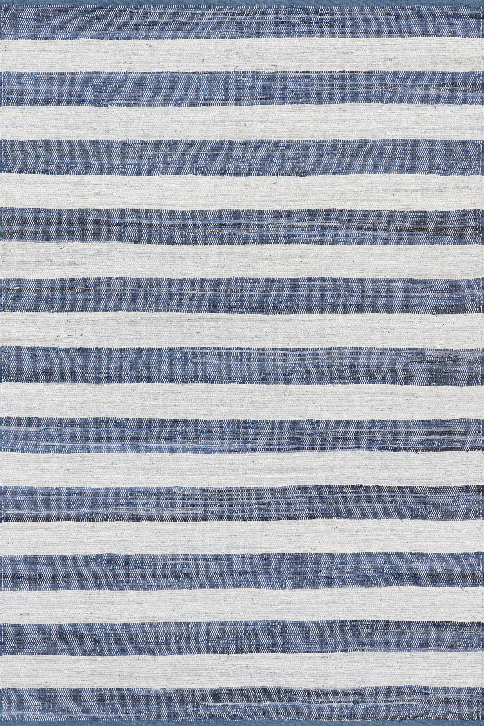 Blue Home Conservatory Striped Rag Handwoven Cotton Area Rug for wholesale on Faire0