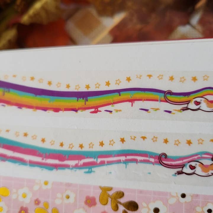 Rainbow Flag Clear Washi Tape Rat with Paintbrush for wholesale by Rat Lady Art