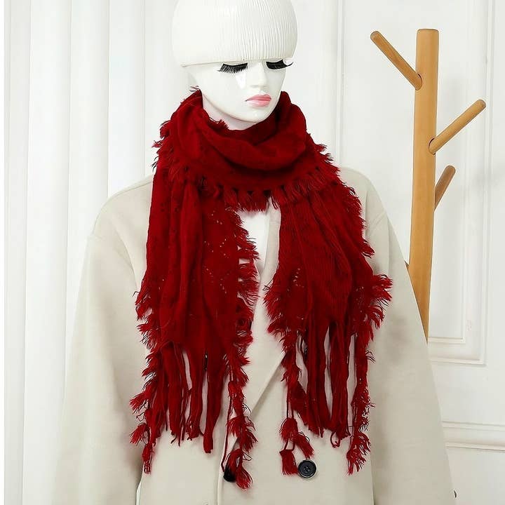 12pk Lightweight Cozy Natural Tassel Long Scarf for wholesale by Diacly