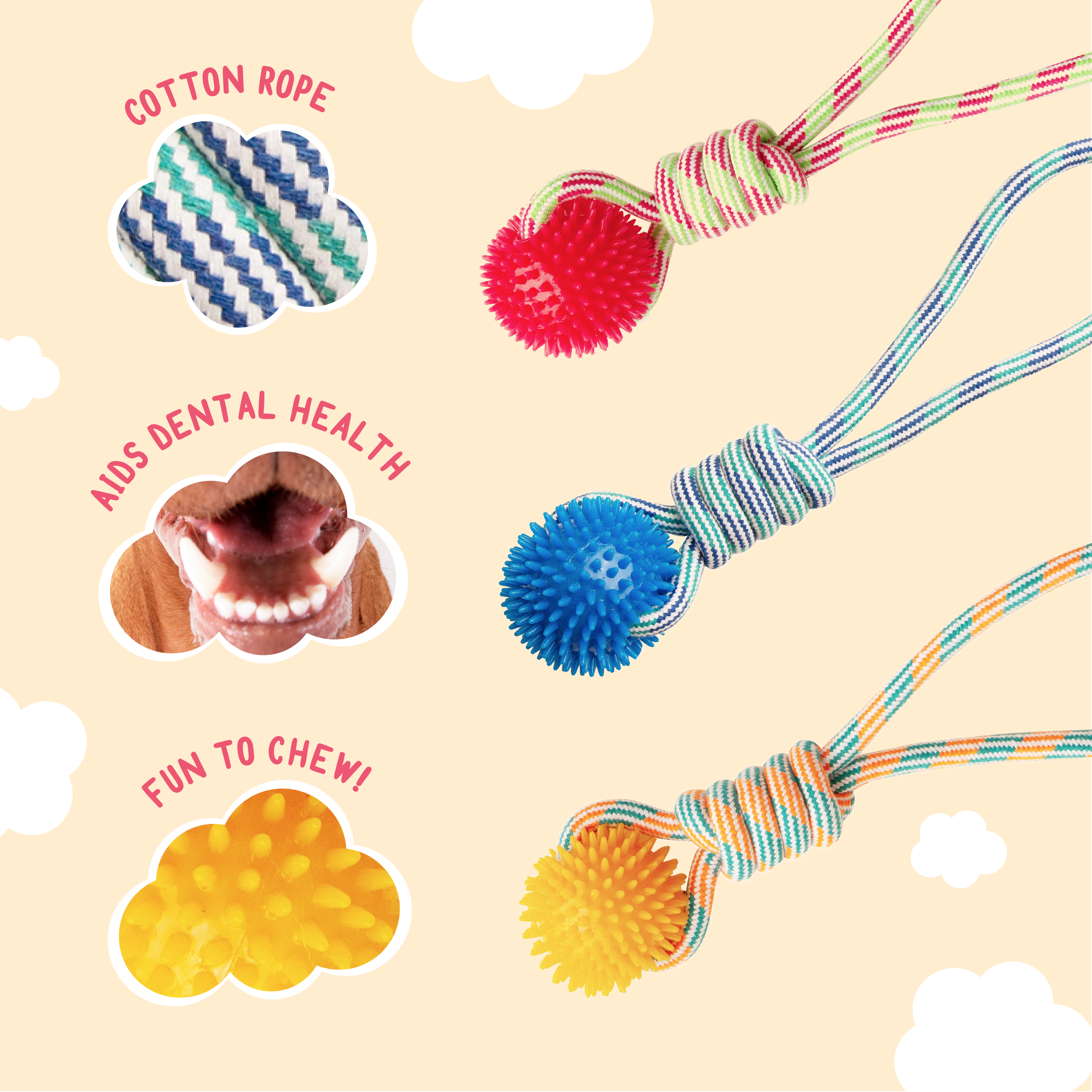 Pet Palette Distribution - Wholesale Pet Rope Toy - Dog - SnugArooz SpikeOMite Rope Dog Toy Assorted Colors 16"5