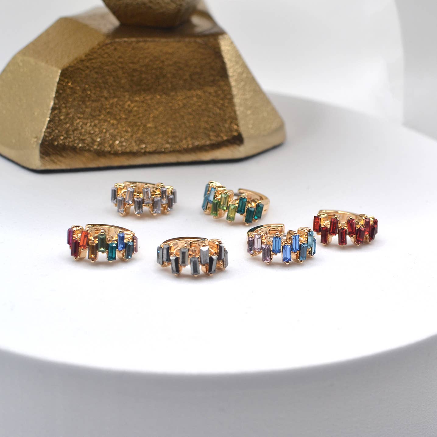 StarryNYC - Wholesale Huggie Earrings - Baguette Earring Small CZ Hoop Huggie Cartilage Earrings10