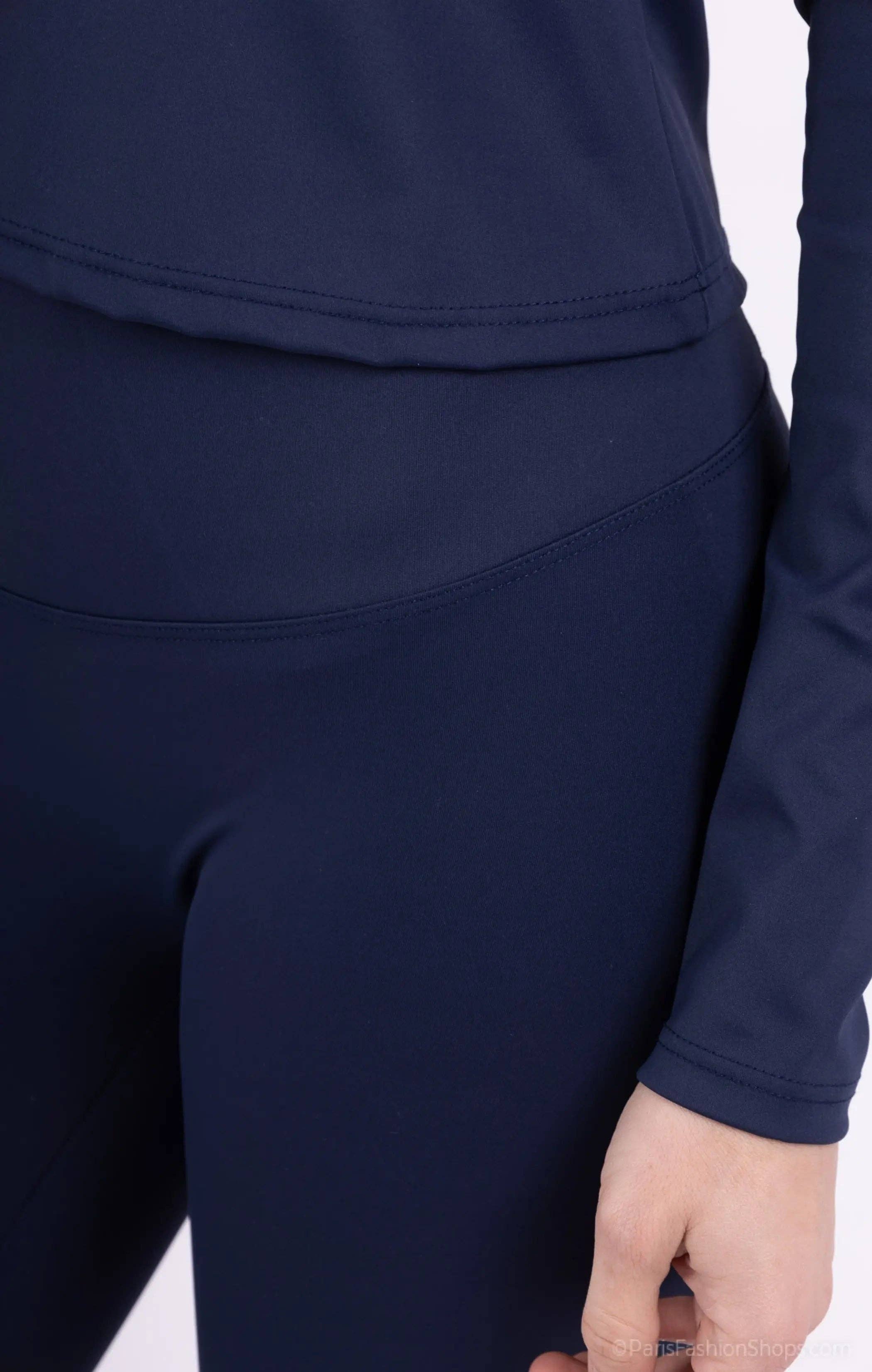 Navy Stretch Long Sleeve Top and Leggings Activewear Set - Elara for wholesale on Faire7