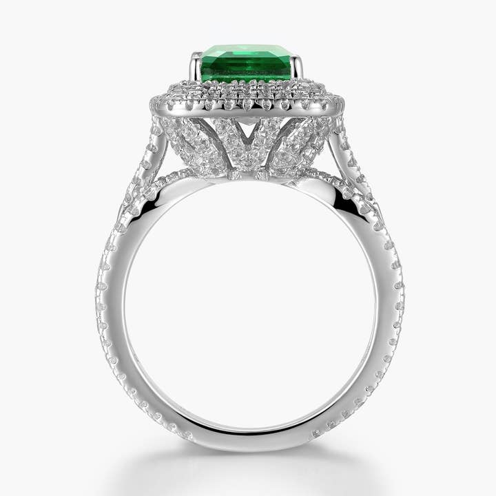 Anel de Noivado Dissoo® Vintage Emerald Duplo Halo Cocktail Anel de Noivado por atacado de Dissoo