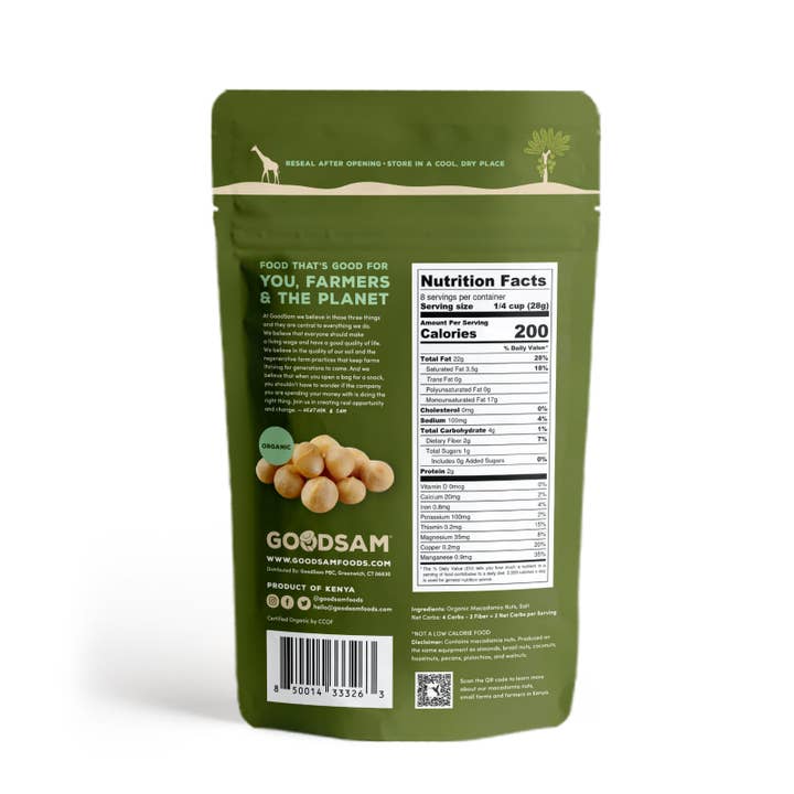 GoodSAM Foods - Wholesale Nuts - Organic Salted Macadamia Nuts, 8oz