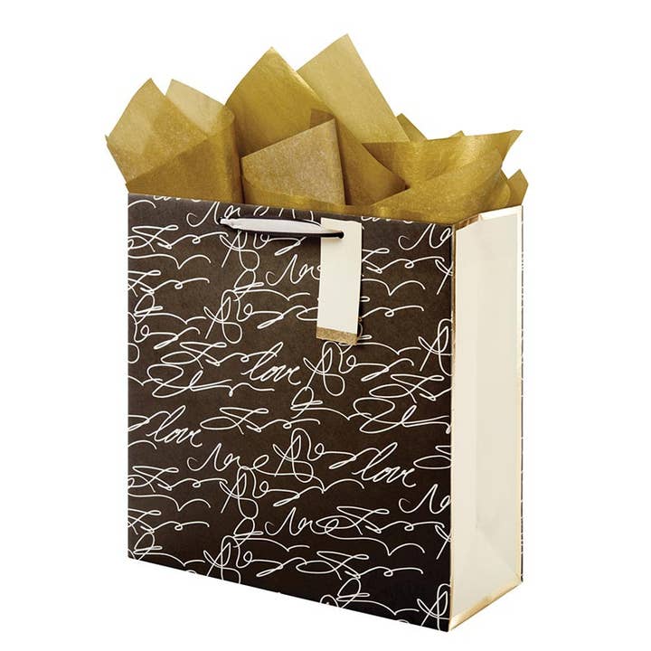 Black and Creme Plaid Gift Bag - Large Square for wholesale by The Gift Wrap Company