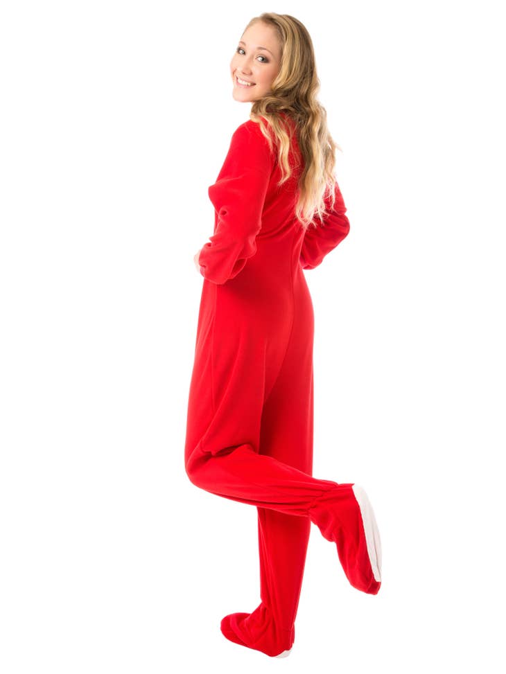 Wholesale Micro-Polar Fleece Adult Footed Pajamas in Red for your