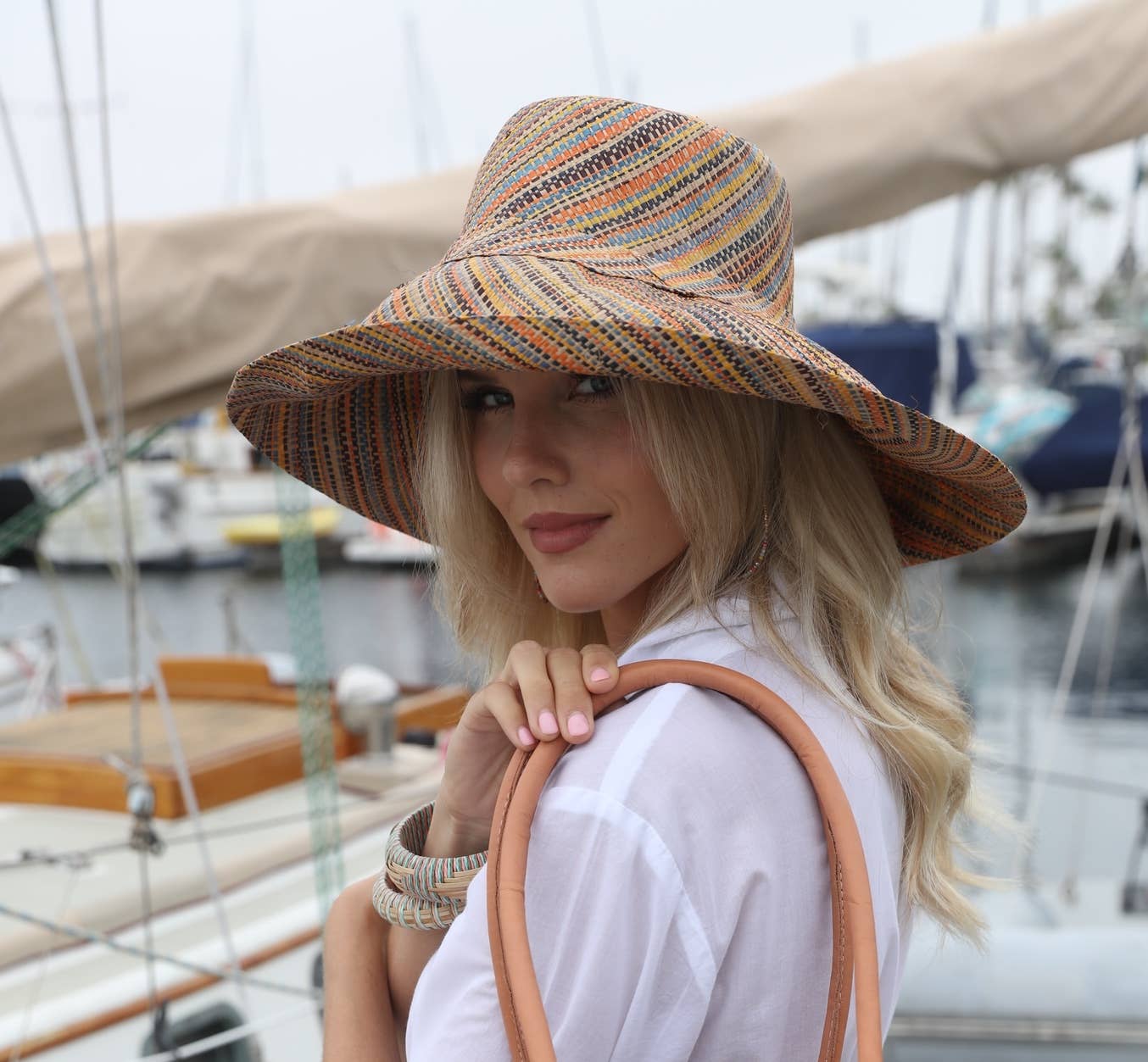 Shebobo - Wholesale Straw Hat - Women's - Monica 5" & 7" Wide Brim Melange Packable Straw Sun Hats8